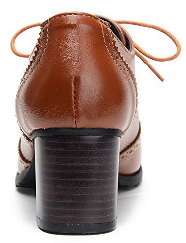 Odema Womens PU Leather Oxfords Wingtip Lace up Mid Heel Pumps Shoes … - Image 5