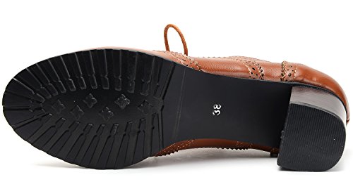 Odema Womens PU Leather Oxfords Wingtip Lace up Mid Heel Pumps Shoes … - Image 6