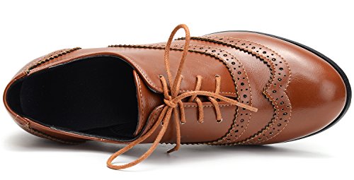 Odema Womens PU Leather Oxfords Wingtip Lace up Mid Heel Pumps Shoes … - Image 7