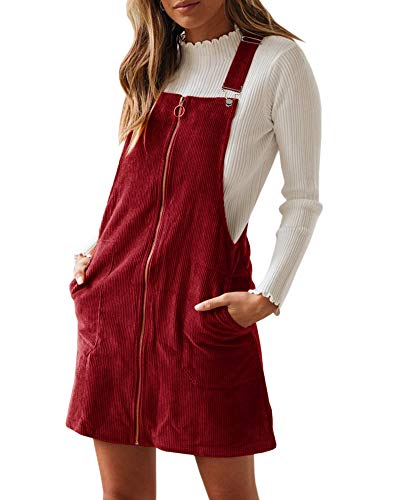 Ofenbuy Womens A Line Corduroy Overall Dress Zip Up Straps Casual Classic Suspender Skirt Mini Dresses with Pockets…
