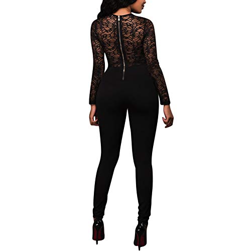 Ophestin Womens Sexy Lace Jumpsuit See Through Mesh Long Sleeve Romper Clubwear - Image 4
