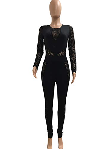 Ophestin Womens Sexy Lace Jumpsuit See Through Mesh Long Sleeve Romper Clubwear - Image 5