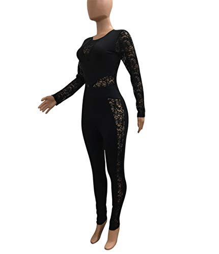 Ophestin Womens Sexy Lace Jumpsuit See Through Mesh Long Sleeve Romper Clubwear - Image 6