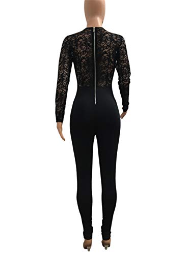 Ophestin Womens Sexy Lace Jumpsuit See Through Mesh Long Sleeve Romper Clubwear - Image 7