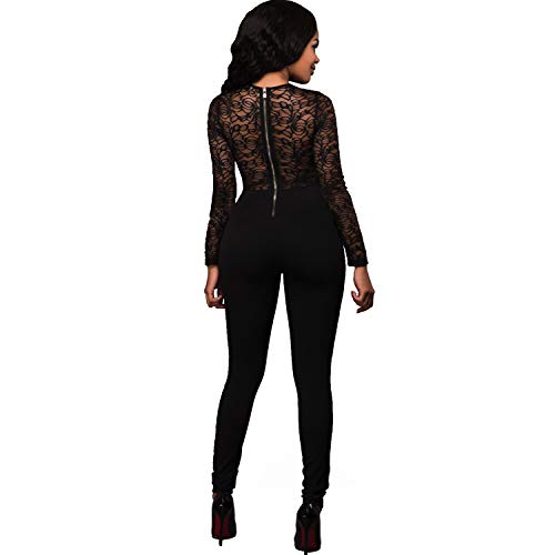 PORRCEY Women Long Sleeve Club Overalls Lace Bodycon Romper Party Jumpsuits - Image 4