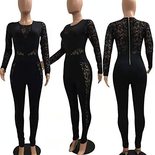 PORRCEY Women Long Sleeve Club Overalls Lace Bodycon Romper Party Jumpsuits - Image 7