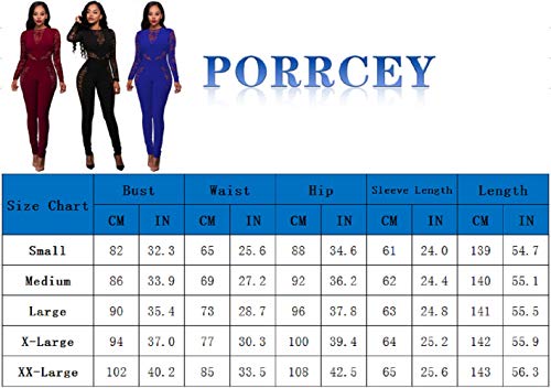 PORRCEY Women Long Sleeve Club Overalls Lace Bodycon Romper Party Jumpsuits - Image 8
