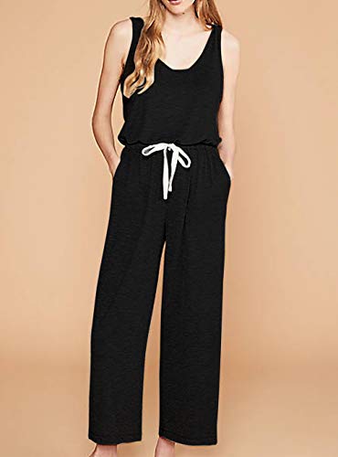 PRETTYGARDEN Women's Casual Sleeveless Solid Jumpsuit Crewneck Drawstring Waist Stretchy Long Pants Romper - Image 3