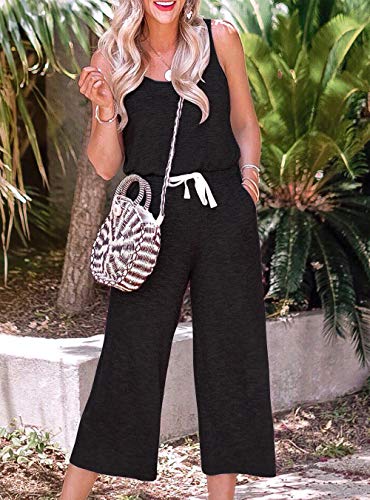 PRETTYGARDEN Women's Casual Sleeveless Solid Jumpsuit Crewneck Drawstring Waist Stretchy Long Pants Romper - Image 4