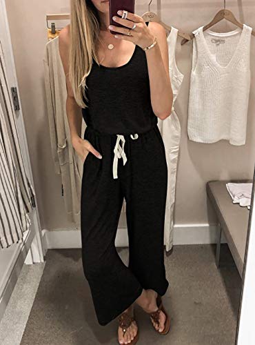 PRETTYGARDEN Women's Casual Sleeveless Solid Jumpsuit Crewneck Drawstring Waist Stretchy Long Pants Romper - Image 7