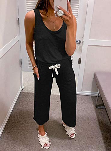 PRETTYGARDEN Women's Casual Sleeveless Solid Jumpsuit Crewneck Drawstring Waist Stretchy Long Pants Romper - Image 8