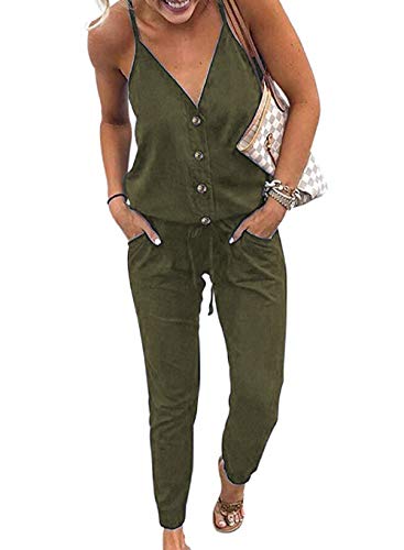PRETTYGARDEN Women's Summer Casual Jumpsuits Wrap V Neck Sleeveless One Piece Pants Romper with Pockets