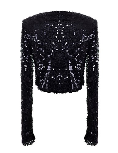 PrettyGuide Women Sequin Jacket Long Sleeve Sparkly Cropped Shrug Clubwear - Image 3