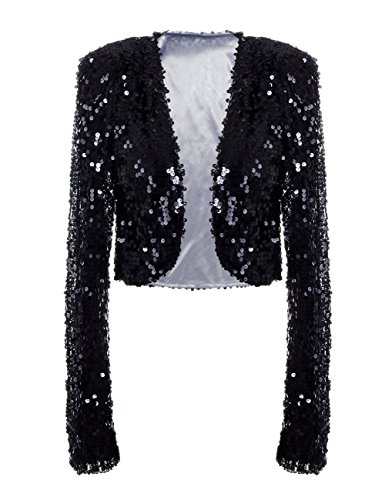 PrettyGuide Women Sequin Jacket Long Sleeve Sparkly Cropped Shrug Clubwear
