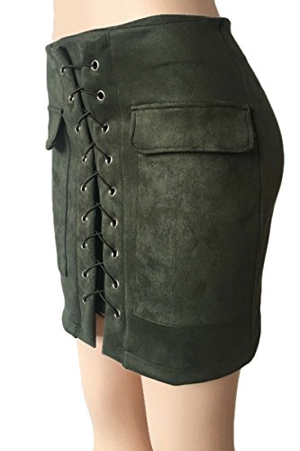 PROGRACE Women's Vintage Lace Up High Waist Bodycon Faux Suede Mini Skirt - Image 6