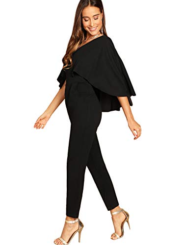 Romwe Women's V-Neck Solid Cape High Waist Long Pants Jumpsuit - Image 3