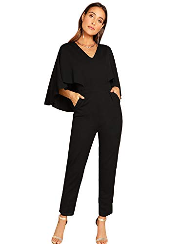 Romwe Women's V-Neck Solid Cape High Waist Long Pants Jumpsuit - Image 4