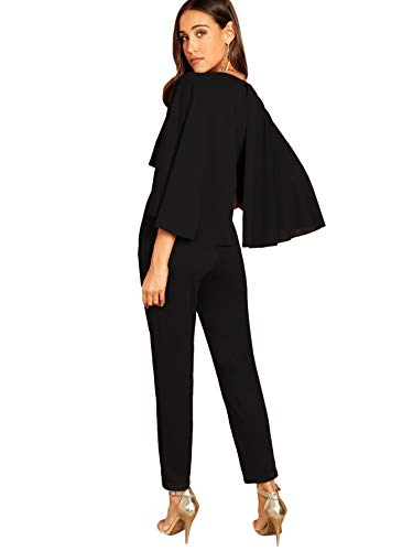 Romwe Women's V-Neck Solid Cape High Waist Long Pants Jumpsuit - Image 5