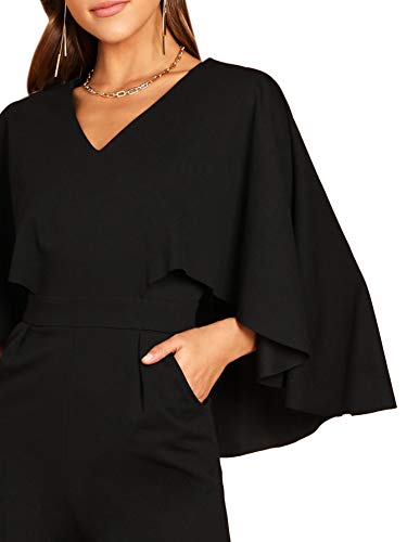 Romwe Women's V-Neck Solid Cape High Waist Long Pants Jumpsuit - Image 6