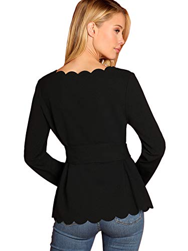 Romwe Women's Bow Self Tie Scalloped Cut Out Elegant Office Work Tunic Blouse Top - Image 4