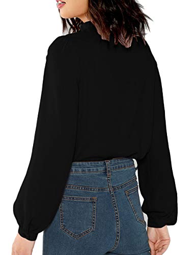 Romwe Women's Solid Print Elegant Bow Tie Neck Long Sleeve Work Office Blouse Top - Image 3