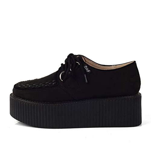 RoseG Women's Handmade Suede Lace Up Flat Platform Creepers Shoe - Image 3