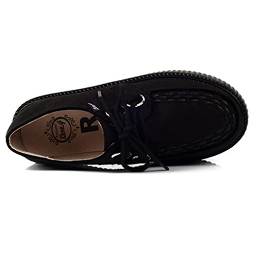 RoseG Women's Handmade Suede Lace Up Flat Platform Creepers Shoe - Image 4