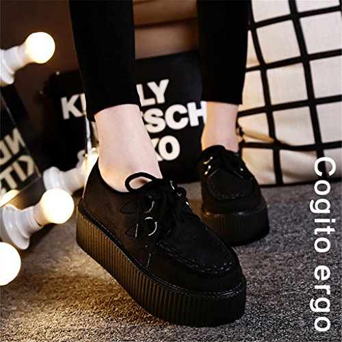 RoseG Women's Handmade Suede Lace Up Flat Platform Creepers Shoe - Image 8