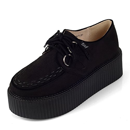 RoseG Women's Handmade Suede Lace Up Flat Platform Creepers Shoe