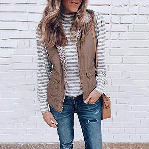 SHIBEVER Women’s Warm Sherpa Fleece Vest Reversible Wear Zip Up Front Sleeveless Cardigan Overwear Coats Jacket with… - Image 3