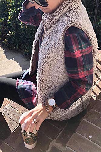 SHIBEVER Women’s Warm Sherpa Fleece Vest Reversible Wear Zip Up Front Sleeveless Cardigan Overwear Coats Jacket with… - Image 4