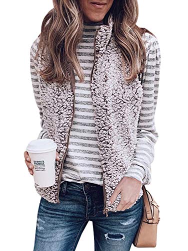 SHIBEVER Women’s Warm Sherpa Fleece Vest Reversible Wear Zip Up Front Sleeveless Cardigan Overwear Coats Jacket with…