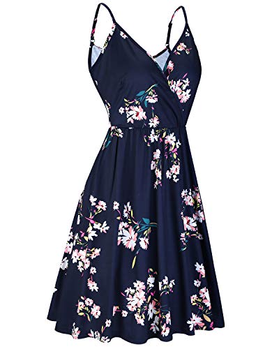 STYLEWORD Women's V Neck Floral Spaghetti Strap Summer Casual Swing Dress with Pocket - Image 3
