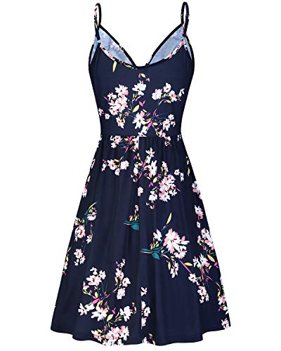 STYLEWORD Women's V Neck Floral Spaghetti Strap Summer Casual Swing Dress with Pocket - Image 4