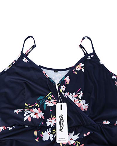 STYLEWORD Women's V Neck Floral Spaghetti Strap Summer Casual Swing Dress with Pocket - Image 5