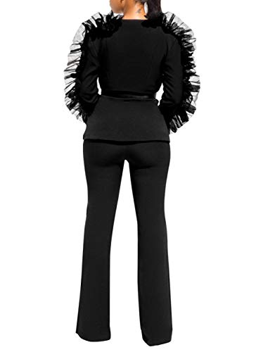 Salimdy Sexy 2 Piece Outfits for Women Long Sleeve V Neck Solid Blazer Pants Jumpsuit Elegant Business Suit Sets - Image 4