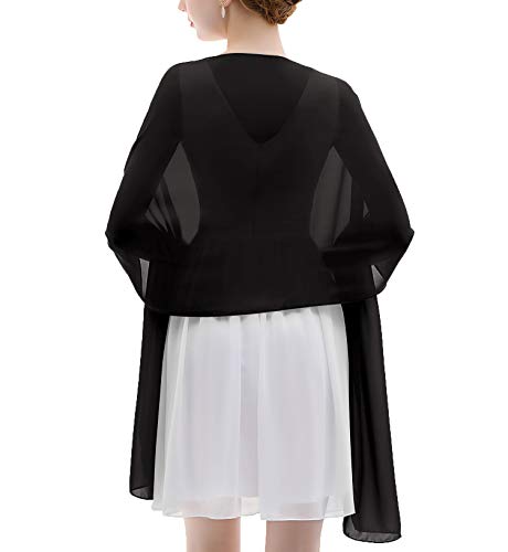 Shawls and Wraps Soft Chiffon Scarve Scarf For Evening Party Dresses Wedding Stole(Black)