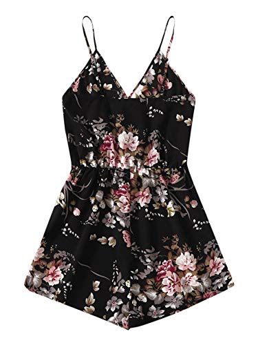 SheIn Women's Tropical Cami Rompers Sleeveless V Neck Wide Leg Short Jumpsuits - Image 3