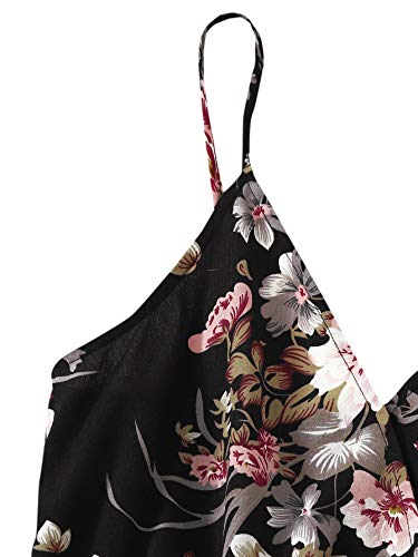 SheIn Women's Tropical Cami Rompers Sleeveless V Neck Wide Leg Short Jumpsuits - Image 4