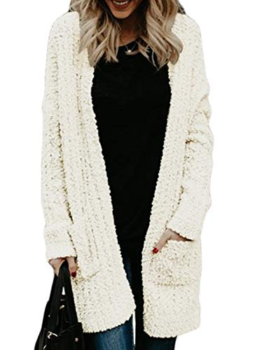 Sidefeel Women Open Front Popcon Fuzzy Knit Cardigan with Pockets