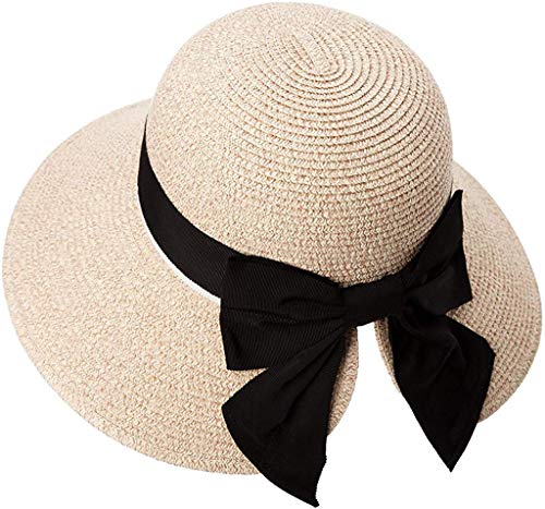 Comhats Womens Floppy Summer Sun Beach Straw Hat UPF50 Foldable Wide Brim 55-60cm