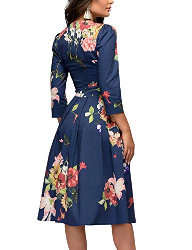 Simple Flavor Women's Floral Vintage Dress Elegant Midi Evening Dress 3/4 Sleeves - Image 3