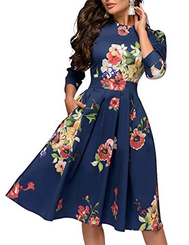 Simple Flavor Women's Floral Vintage Dress Elegant Midi Evening Dress 3/4 Sleeves - Image 4