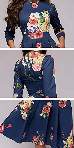 Simple Flavor Women's Floral Vintage Dress Elegant Midi Evening Dress 3/4 Sleeves - Image 5