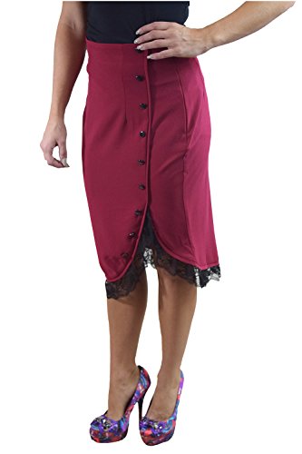 Skelapparel 60's Vintage Lace Trim Office Wiggle Tulip Solid Pencil Skirt - Image 6