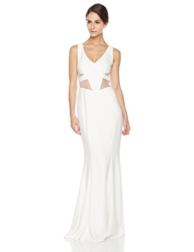 Social Graces Women's V-Neck Sleeveless Mesh Waist Cutout Stretch Crepe Mermaid Skirt Maxi Dress Gown