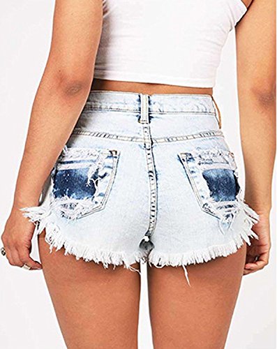 Metee Dresses Women's White High Waist Washed Ripped Destroyed Denim Shorts Jeans - Image 3