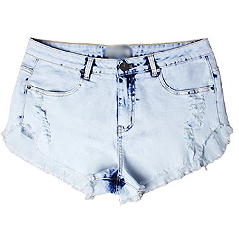 Metee Dresses Women's White High Waist Washed Ripped Destroyed Denim Shorts Jeans - Image 4