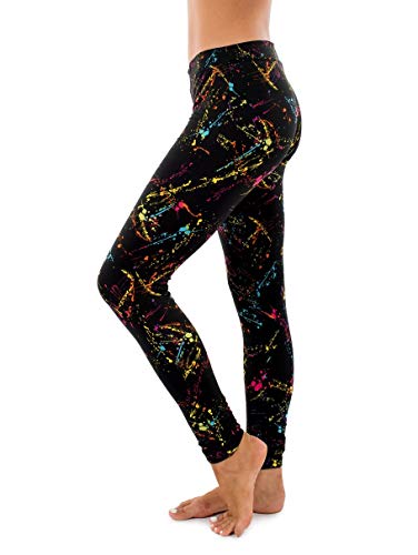 Splatter Neon Leggings - Neon Retro Rainbow Tights for Women - Image 3