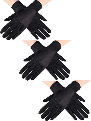 Sumind 3 Pairs Wrist Length Gloves Women Short Satin Gloves Opera Short Gloves for 1920s Wedding Party